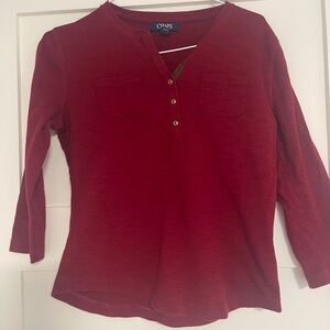 Chaps Women's Long Sleeve Red Henley Top